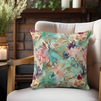 Aquamarines Beige Abstraktes Malen Blumenmuster Kissen