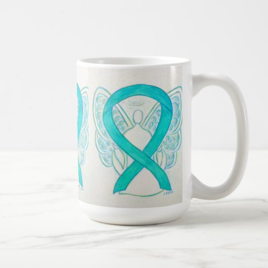 Aquamarines Bewusstsein Ribbon Angel Art Tasse (Rechts)