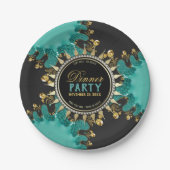 Aquamarines Black Gold Fraktal Swirt Dinner Party Pappteller (Vorderseite)