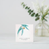 Aquamarines Blattwasserfarbe Moderner persönlicher Quadratische Visitenkarte (Stehend Vorderseite)