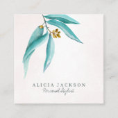 Aquamarines Blattwasserfarbe Moderner persönlicher Quadratische Visitenkarte (Vorderseite)