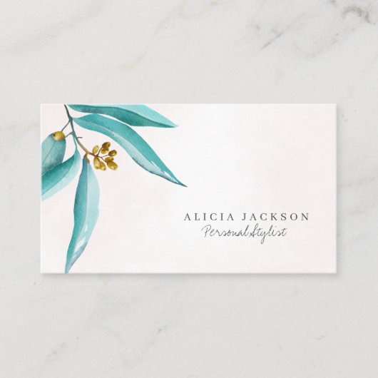 Aquamarines Blattwasserfarbe Moderner persönlicher Visitenkarte (Vorderseite)