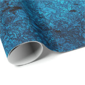 Aquamarines blau gestörtes Goth Damask Wrapping Pa Geschenkpapier (Rolleneckpunkt)