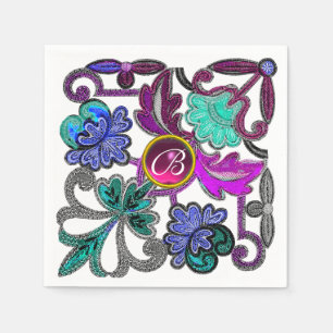 AQUAMARINES BLAU LILA LACE BLUME FARBFARBIGE GEM M SERVIETTE