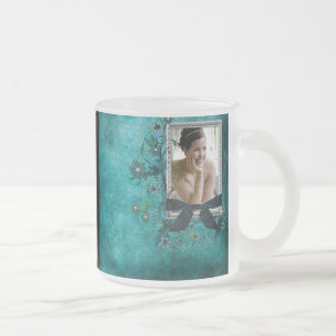 Aquamarines Blau mit Blumen-Fotoschablone Mattglastasse