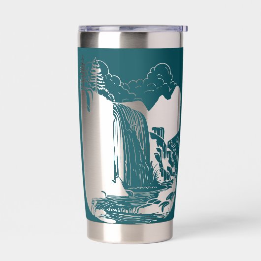 Aquamarines Blau mit negativem Wasserfall Thermobecher (Links)