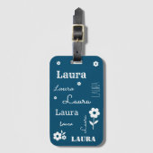 Aquamarines Blau mit weißen Blume, kundenspezifisc Gepäckanhänger (Vorderseite Vertikal)