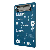 Aquamarines Blau mit weißen Blume, kundenspezifisc Mini Klemmbrett (Gewinkelt2)