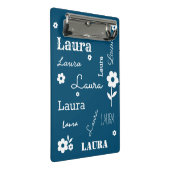 Aquamarines Blau mit weißen Blume, kundenspezifisc Mini Klemmbrett (Schrägansicht)