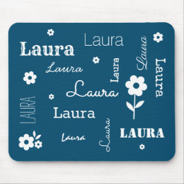 Aquamarines Blau mit weißen Blume, kundenspezifisc Mousepad