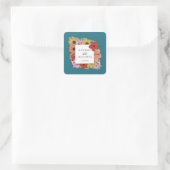 Aquamarines Blau und farbenfrohe Blume Umschlag Au Quadratischer Aufkleber (Tasche)