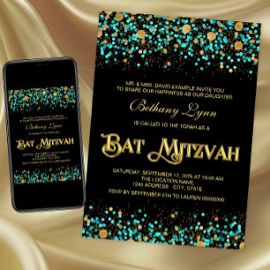 Aquamarines Blau und Gold Bat Mitzvah Einladung