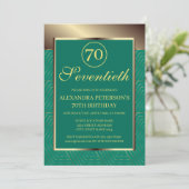 Aquamarines Blau und Gold Gemusterte Grenze Geburt Einladung (Stehend Vorderseite)