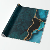 Aquamarines Blau und Gold Imitate Glitzer Agate Geschenkpapier (Ungerollt)