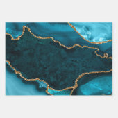 Aquamarines Blau und Gold Imitate Glitzer Agate Geschenkpapier Set (Vorderseite 3)