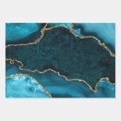Aquamarines Blau und Gold Imitate Glitzer Agate Geschenkpapier Set (Vorderseite 2)