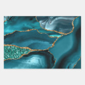 Aquamarines Blau und Gold Imitate Glitzer Agate Geschenkpapier Set (Vorderseite 3)
