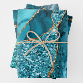 Aquamarines Blau und Gold Imitate Glitzer Agate Geschenkpapier Set (Beispiel)