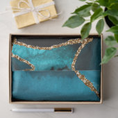Aquamarines Blau und Gold Imitate Glitzer Agate Seidenpapier (Geschenk)
