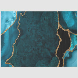 Aquamarines Blau und Gold Imitate Glitzer Agate Seidenpapier