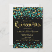 Aquamarines Blau und Gold Quinceanera Einladung (Vorderseite)