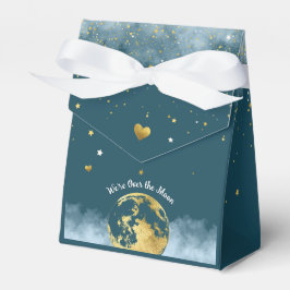 Aquamarines Blau und Gold über der Mond Babydusche Geschenkschachtel