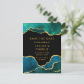 Aquamarines Blau und goldfarbene Agate Save the Da Postkarte (Stehend Vorderseite)