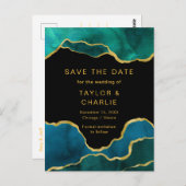 Aquamarines Blau und goldfarbene Agate Save the Da Postkarte (Vorne/Hinten)