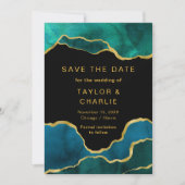 Aquamarines Blau und Goldlackierung Save the Date (Vorderseite)