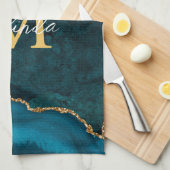 Aquamarines Blau und Goldmarmor Agate Geschirrtuch (Viertel Falte)