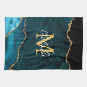 Aquamarines Blau und Goldmarmor Agate Geschirrtuch (Horizontal)