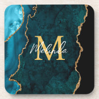 Aquamarines Blau und Goldmarmor Agate