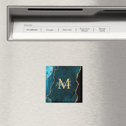 Aquamarines Blau und Goldmarmor Agate Magnet (In Situ (Geschirrspüler))