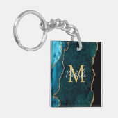 Aquamarines Blau und Goldmarmor Agate Schlüsselanhänger (Vorderseite links)