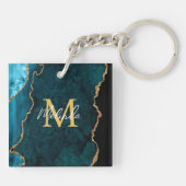 Aquamarines Blau und Goldmarmor Agate Schlüsselanhänger (Rückseite)
