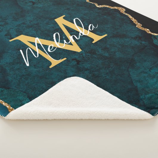 Aquamarines Blau und Goldmarmor Agate Sherpadecke (3/4)