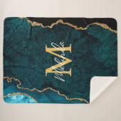 Aquamarines Blau und Goldmarmor Agate Sherpadecke (Vorderseite (Horizontal))