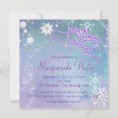 Aquamarines Blau und Lila Snowflake Masquerade Par Einladung (Rückseite)