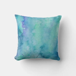 Aquamarines Blau und Lila Wasserfarbe Abstrakt Kissen