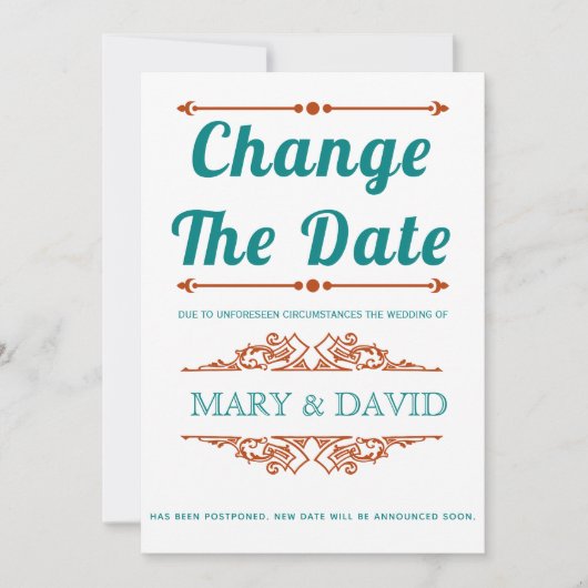 Aquamarines Blau und Rost Ändern Datum Ankündigung (Vorderseite)