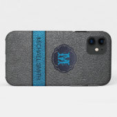 Aquamarines Blau und schwarzes Leder Case-Mate iPhone Hülle (Rückseite (Horizontal))