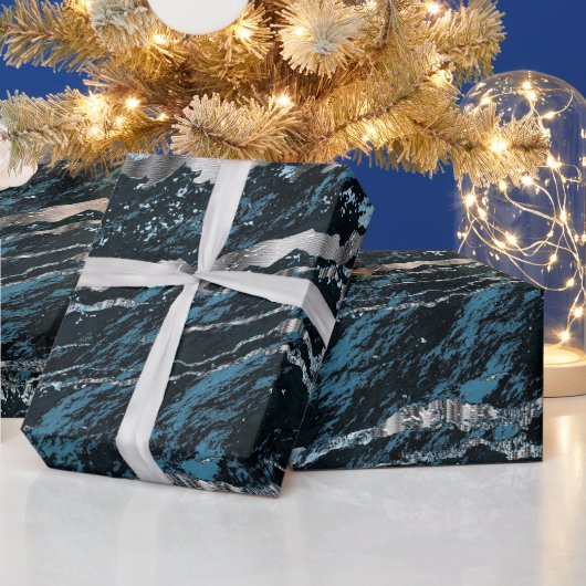 Aquamarines Blau und Silbermarmor Geschenkpapier (Feiertage)