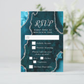 Aquamarines Blau und Silver Agate Hochzeitsessen RSVP Karte (Stehend Vorderseite)