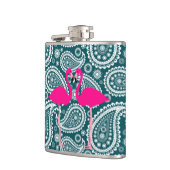 Aquamarines Blau und Weiß Paisley-Flamingos Flachmann (Links)