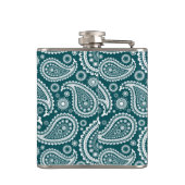 Aquamarines Blau und Weiß Paisley-Flamingos Flachmann (Rückseite)