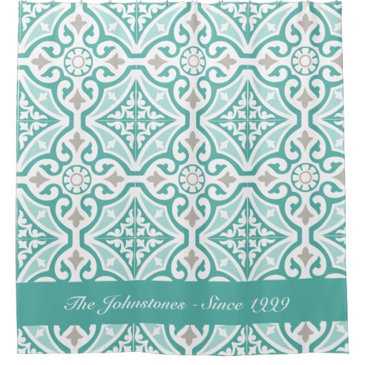 Aquamarines Blau und Weiß, Trellis Tile Print Duschvorhang (Vorderseite)