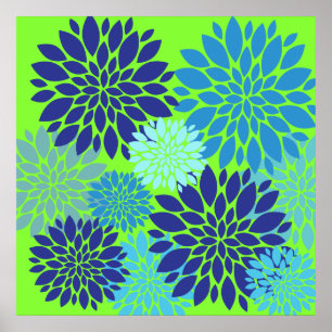 Aquamarines Blau und Zitronengrün Blume Blumendruc Poster