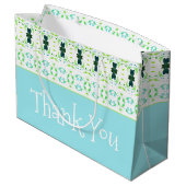 Aquamarines Blau und Zitronengrün Große Geschenktüte (Rückseite Schrägansicht)