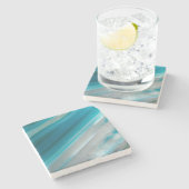 Aquamarines Blaubandmuster Steinuntersetzer (Seitenansicht)