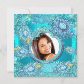 Aquamarines Blaue Ozeane Gemis Quinceanera Geburts Einladung (Rückseite)